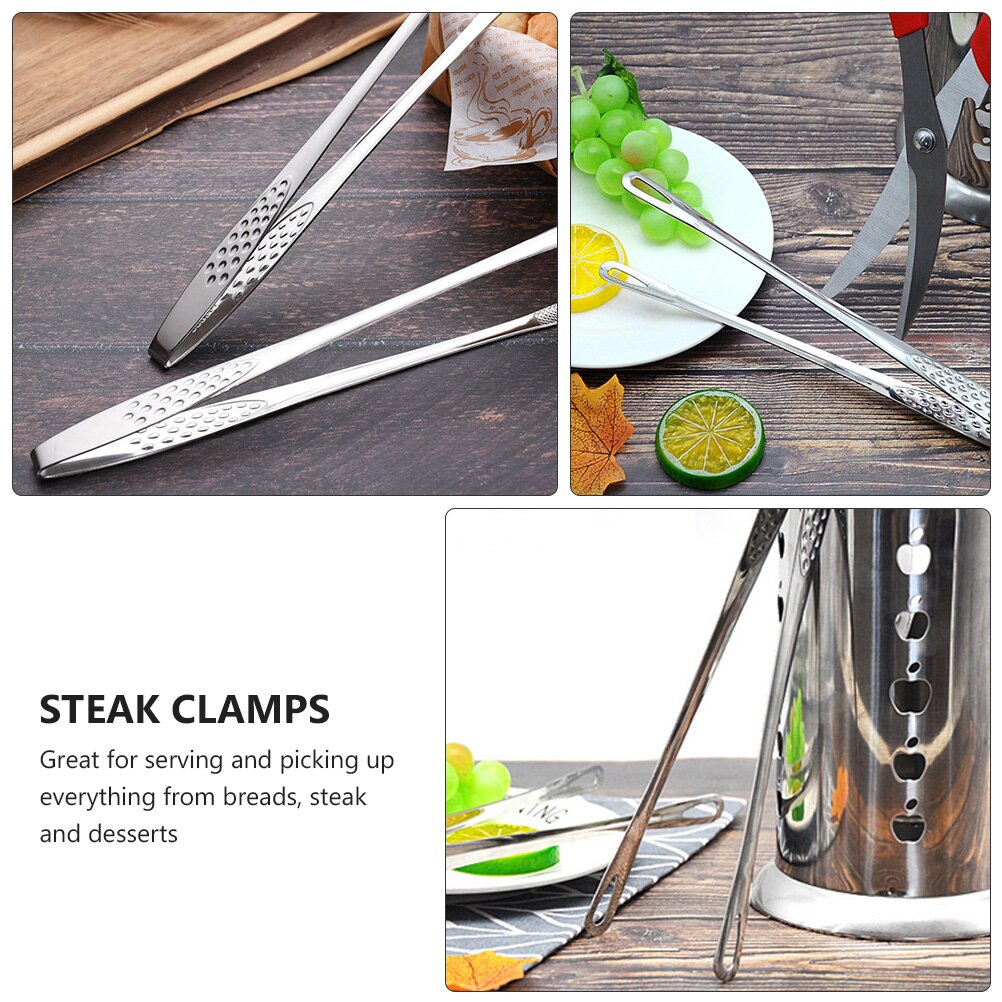 2pcs Stainless Steel Food Clips Multi-function Barbecue Food Tongs Kitchen Steak Clamps