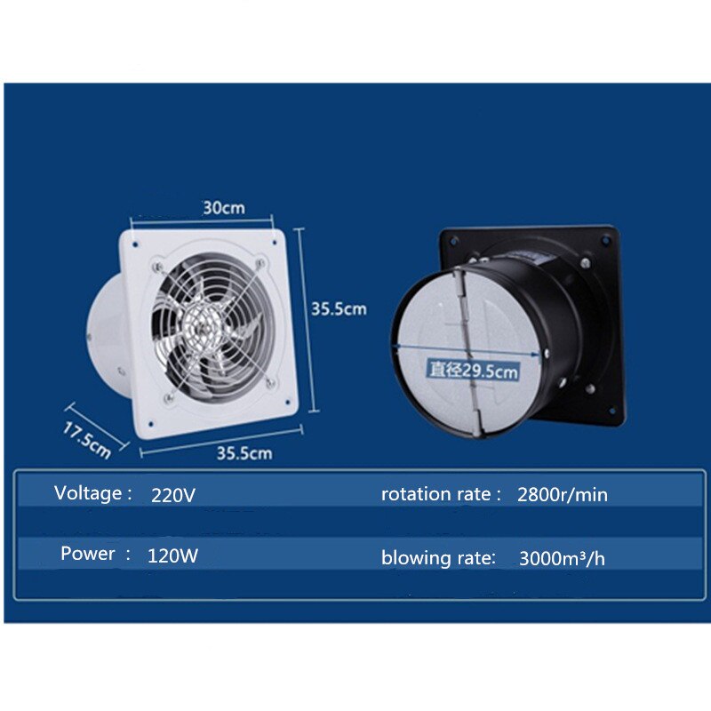 12-zoll Starken Ventilator Auspuff Fan Küche Rauch Fan Fabrik Lagerbier Entlüftet Abgas Fan 120W Schwarz whiteITAS1272