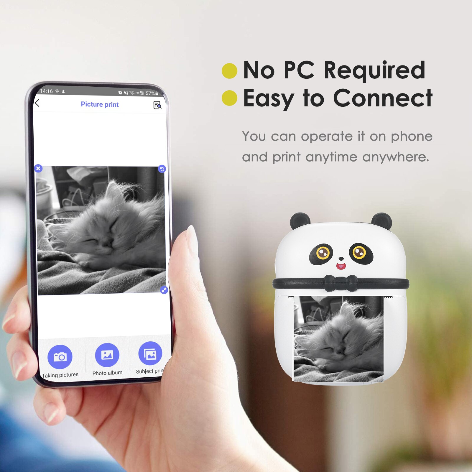 KKmoon Mini Portable Wireless Thermal Printer 57mm Direct Thermal Printer 200 dpi Photo Note Ticket Barcode Label Printer