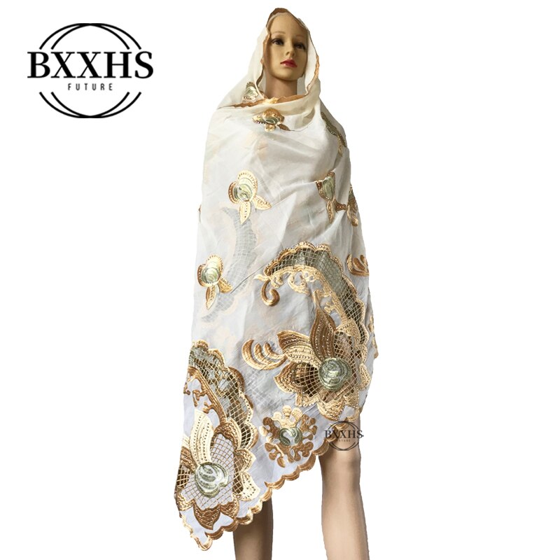 Écharpe africaine pour femmes, grande écharpe brodée 100% coton, avec pierres pour châle, hijab africain,: LH128-3