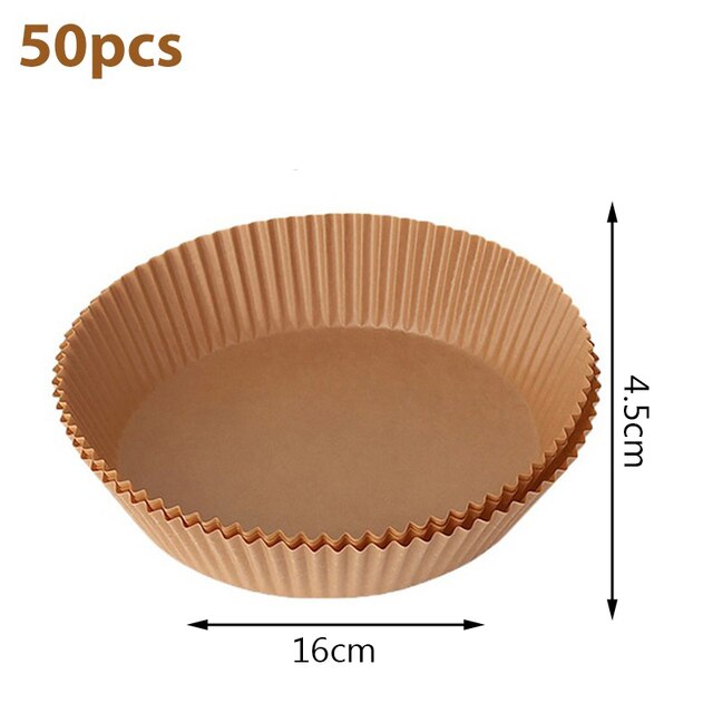 Revestimiento de papel desechable para freidora de aire, alfombrilla antiadherente redonda de papel para hornear, accesorios para hornear, 25/50 piezas: 50PCS  Brown