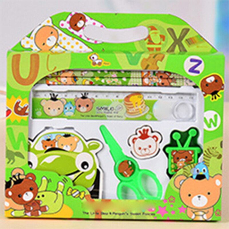 1 Sets Children 's Stationery Set of Pupils School Supplies Festival for Children 7pcs Installed: green