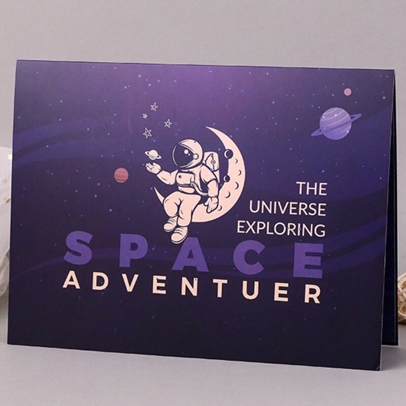 Z kreskówkowym motywem kosmosu powitanie kartka okolicznościowa z kopertą 3D astronauta rakieta planeta gwiazda składany zabawny rzeźba błogosławieństwo papier prezentowy