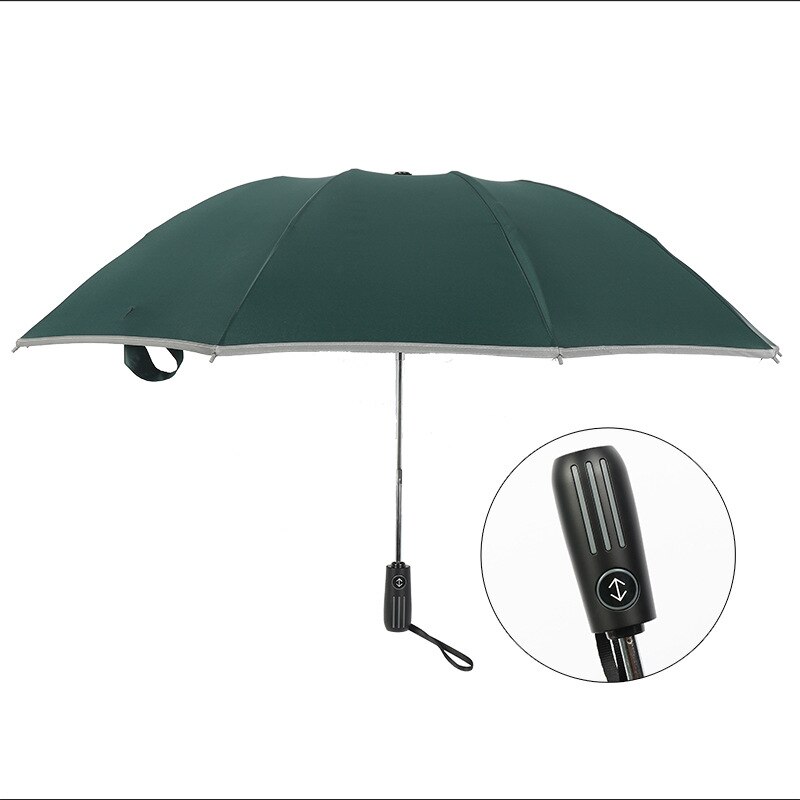 10 Bone Inverse Folding Three-fold Umbrella Fully Automatic Rain Or Shine Dual Purpose Umbrella Business Advertising Umbrella: 10k Automatic Reverse Umbrella Blackish Green