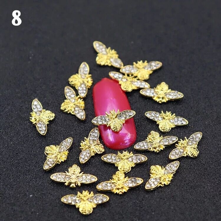 5pcs/10pcs Metal Alloy Bee 3D Nail Art Decorations Gold Silver Black Jewelry Gem Japanese Style Manicure Accessories: 08-5pcs