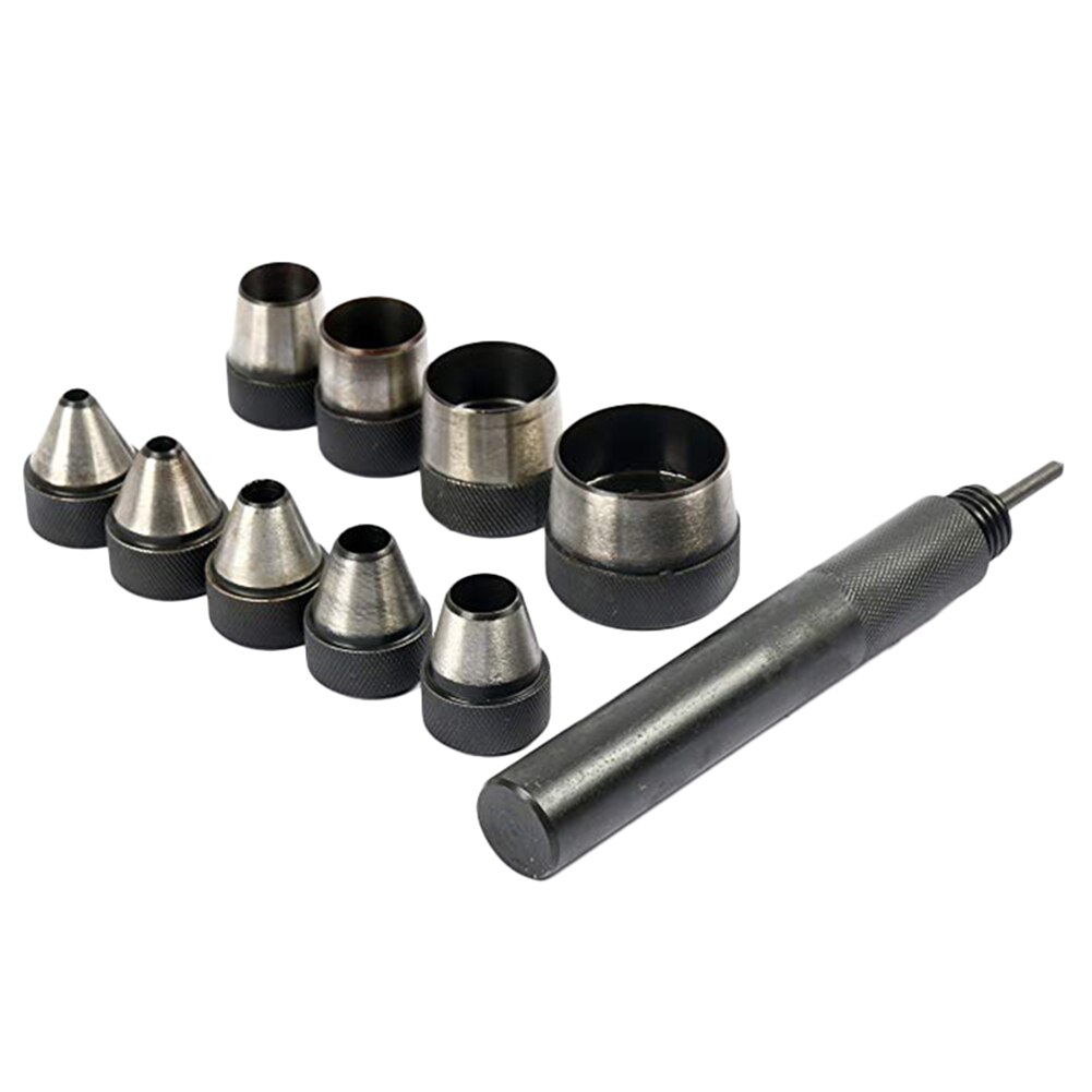 Large set of 10 best interchangeable hollow punches, heavy duty with handle, hand tool XH8Z JA10