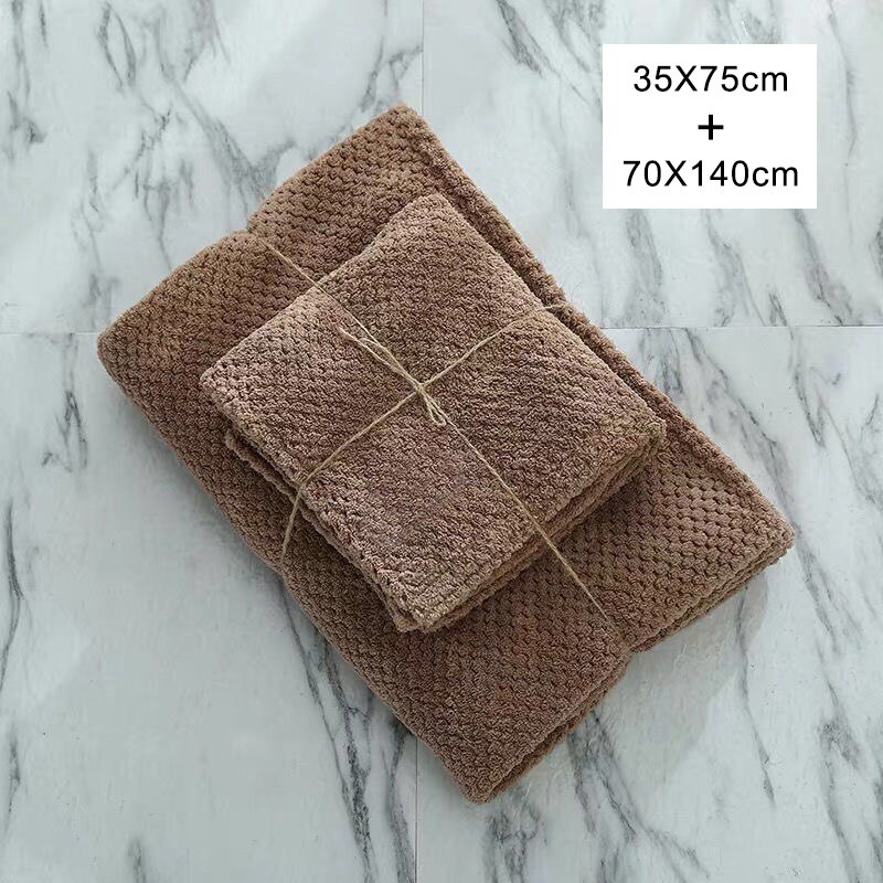 Absorberende badehåndklæder mikrofiber stort håndklædesæt 70 x 140cm tykke bløde bruser svømning spa sports rejsehåndklæder: Brunt håndklædesæt