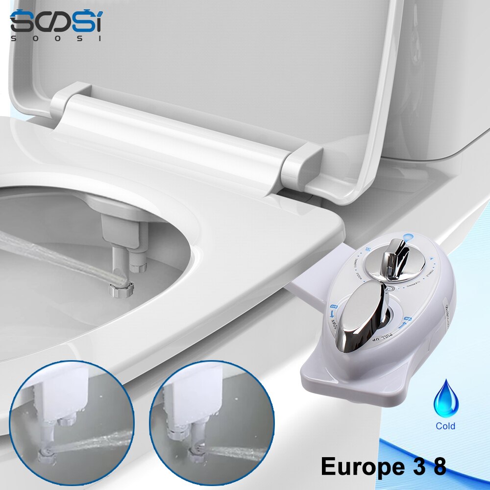 Non-Electric Bidet Toilet Seat anal Double Nozzle Left Handle For Women SS7801: 7801Europe 3 8