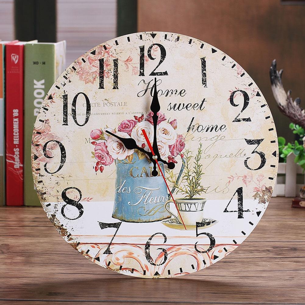 30CM Retro European Wall Clocks Round Bedroom Living Room Digital Dial Mute Metal Wall Clock Home Decoration