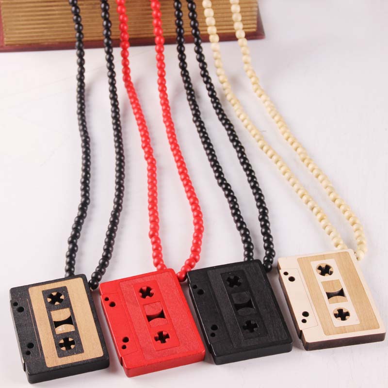 Verdere Verlagingen Cassette Tape Hanger Good Wood Hip-Hop Houten 5 Kleuren Mode Mannen Ketting