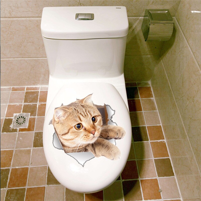 Nette Katze Hund Wc Aufkleber Dekoration Diy Lustige Karikatur Ebene Wc Wandbild Kunst lebendig 3d Kätzchen Welpen Safari Pvc Zauberstab Aufkleber: 6 14146