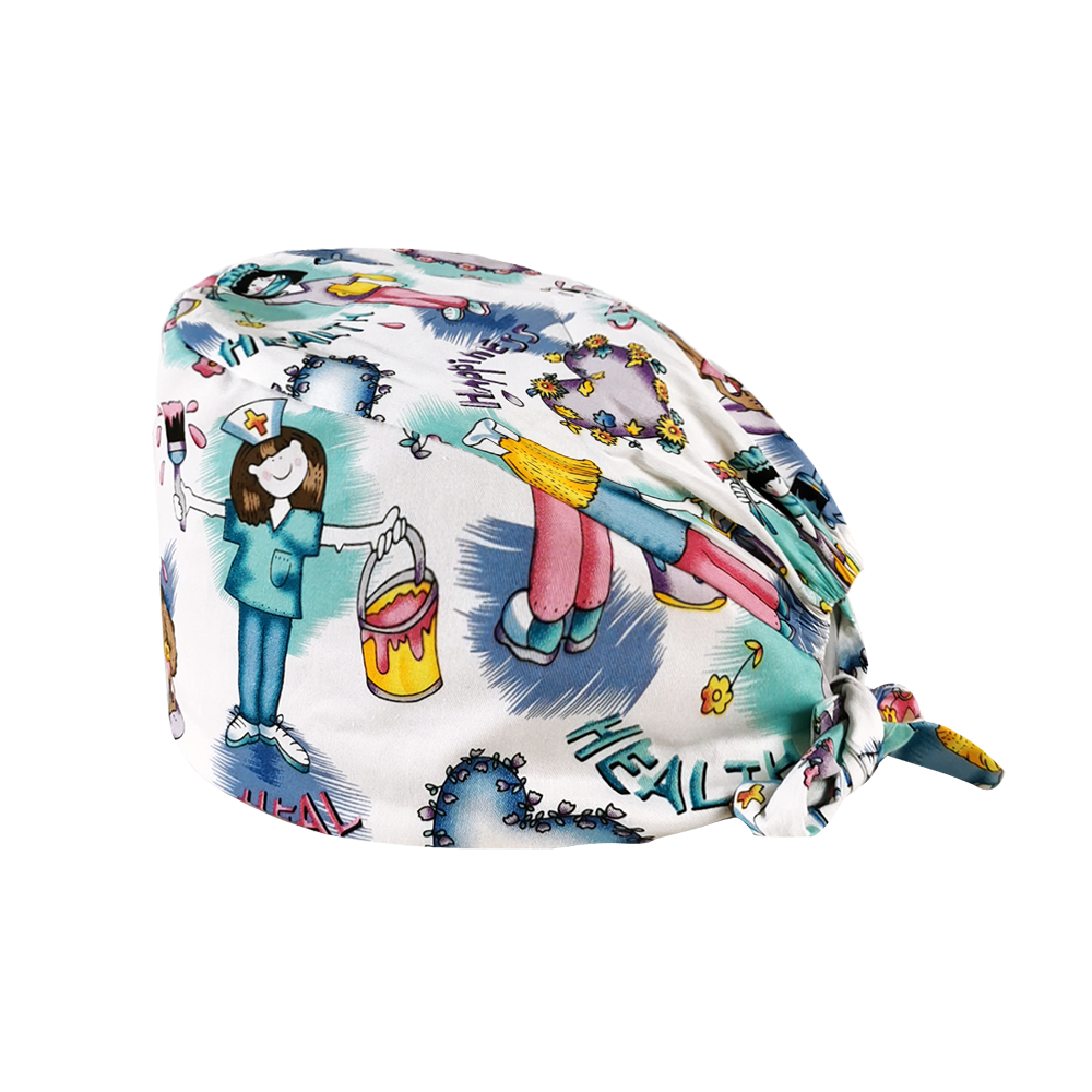 Multicolore pur coton respirant dessin animé impression florale gommage chapeau animalerie laboratoire travail chapeau salon de beauté mignon gommage casquettes: 22109