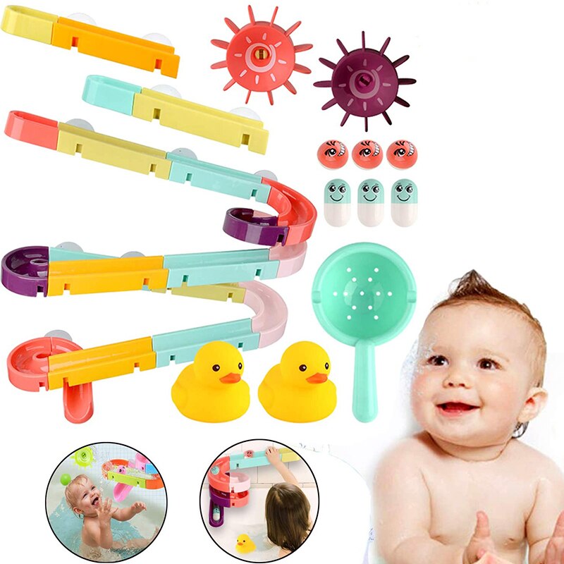 Baby Bath Toys DIY Assembling Track Slide Suction Cup Orbits Toy Bathroom Bathtub Children Play Water Games Set for 3-6 years