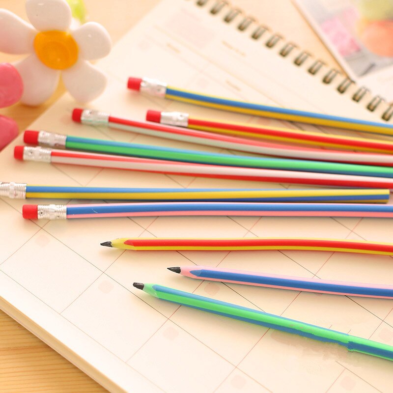 60pcs/lot Cute Colorful Bendy Flexible Soft Pencil with Eraser chool Stationary Office Suppliers 29.5CM