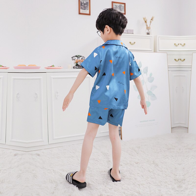 Sommer drenge korte silke pyjamas sæt søde hjemme nattøj piger korte børn pyjamas pige top + bukser v-hals pige pyjamas sæt