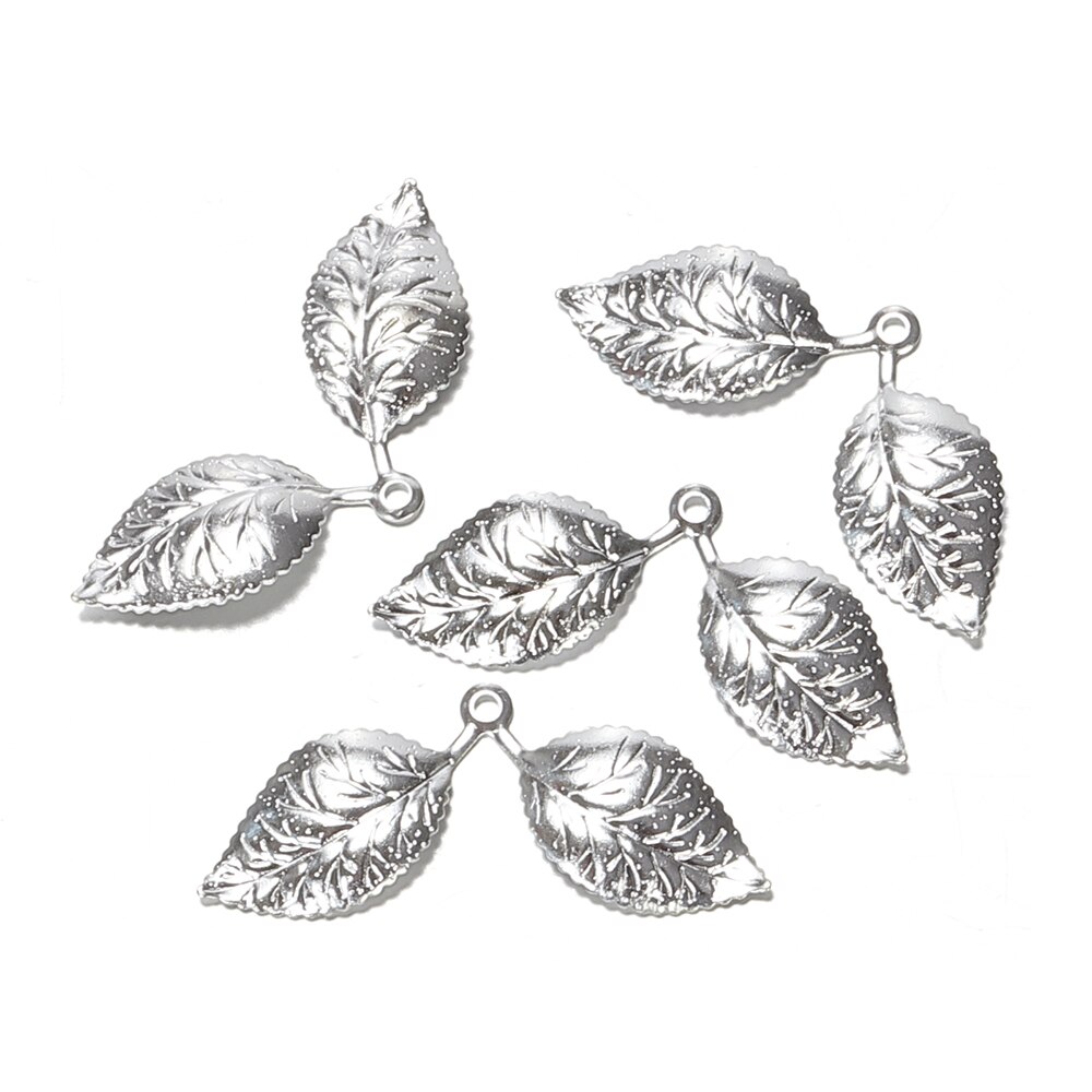 50pcs 13x32mm Leaf Pendant Charms European Style Silver/Gold Color jewelry Findings Supplier for DIY Necklace Bracelet Jewelry: Silver