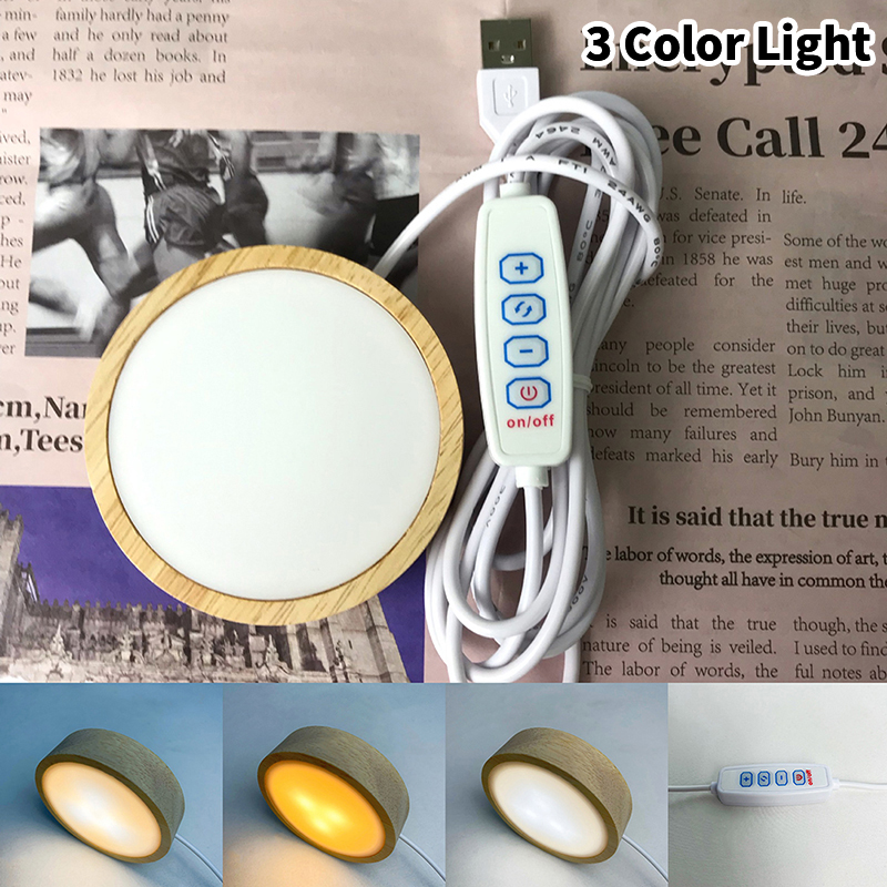 Base de luz LED de madera, soporte de luz nocturna, decoración de pantalla, Base de lámpara de madera, soporte de pantalla giratorio, USB: Amarillo claro