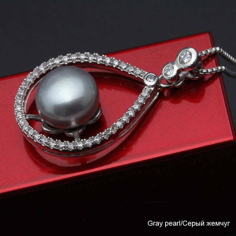 Stijl Mode 925 Zilveren Hanger Ketting Met 9-10Mm Echte Zoetwater Parel: gray pearl