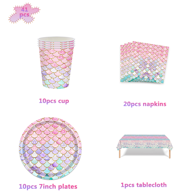 Decoraciones para de cumpleaños de príncipes de sirena, vajilla desechable, bolsa Gif, globo de aluminio, decoración de fondo, suministros para de Baby Shower