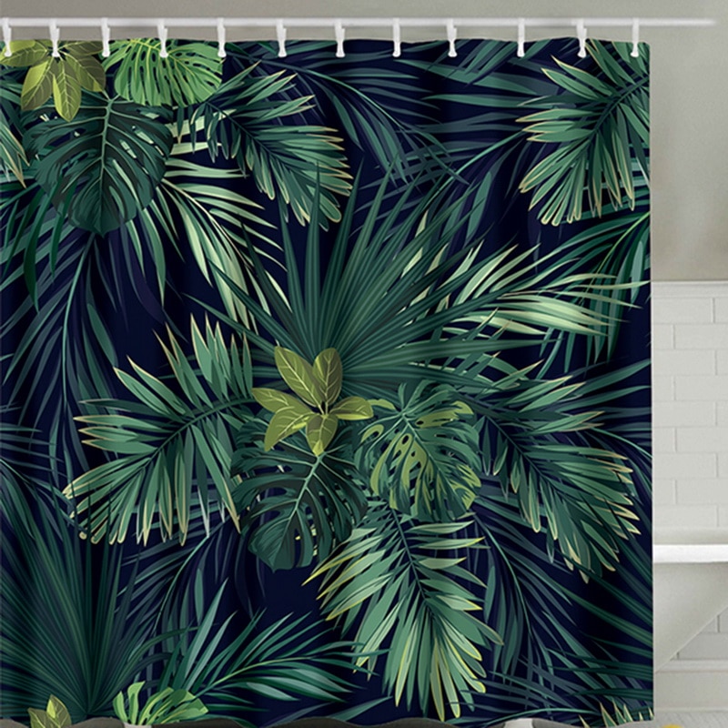 1pc 180 x 180cm gröna blad utskrift duschdraperi bearroom moderna naturliga växtmönster polyester badrumsgardiner