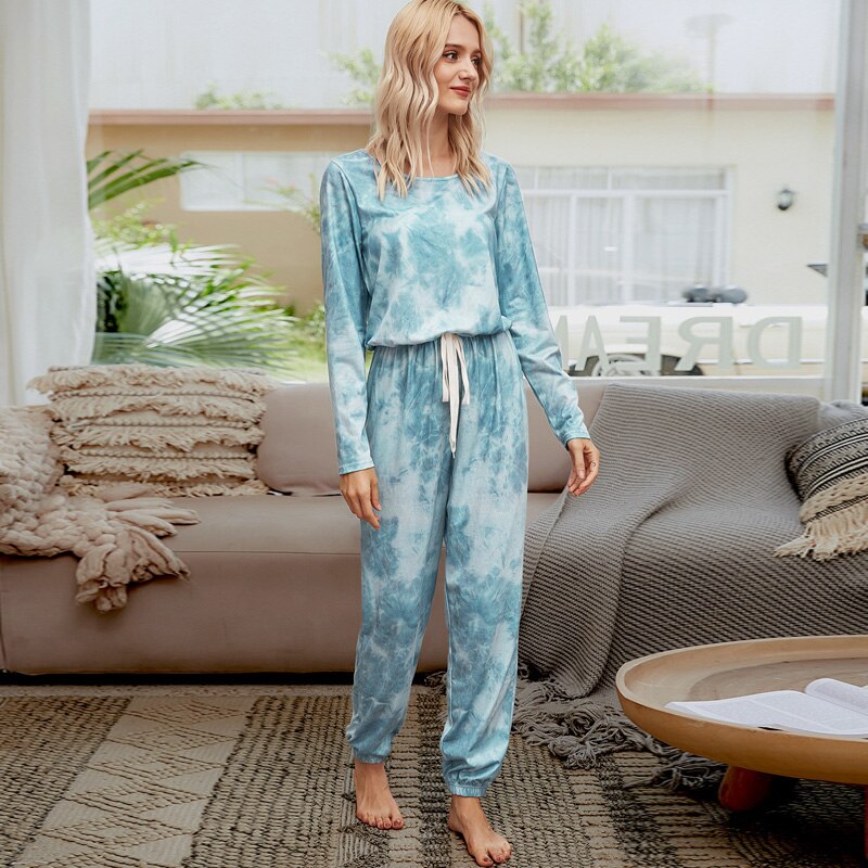 Vrouwen Pyjama Tie Dye Lounge Wear Loungewear Vrouwen Pyjama Set Slaap Set Lounge Set Lange Mouw Nachtkleding Een-stuk