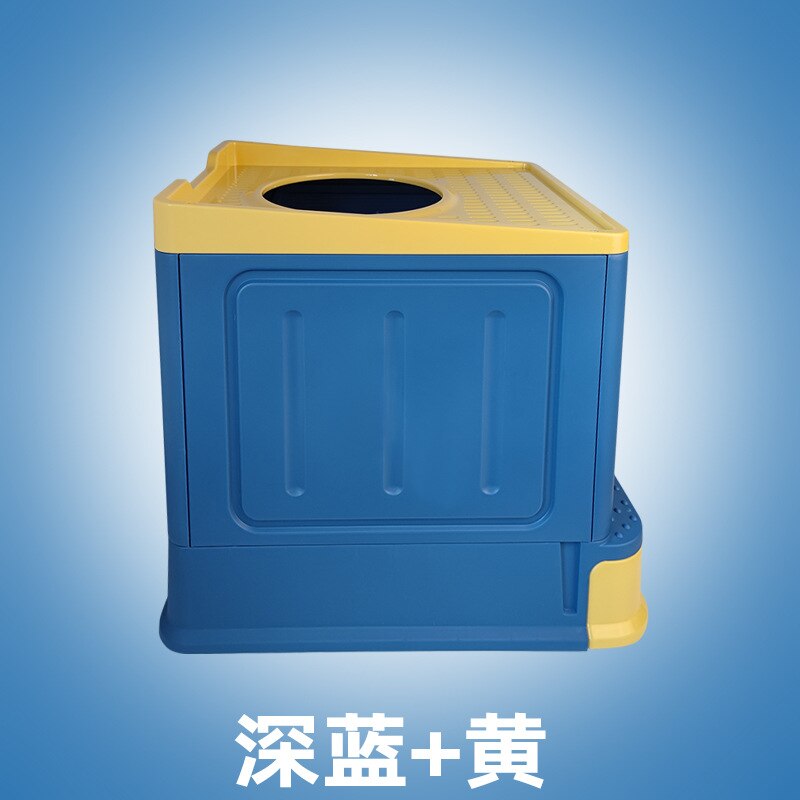 VOW Enclosed Cat Sand Basin In Drawer Cat Litter Box Type Cat Toilet Supplies Folding Splash Large Cat Feces Basin: deep blue