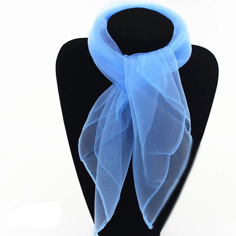 Soft Mesh Head Neck Solid Color Transparent Silk Scarf Women Luxury Spring Summer Stage Performance Square Towel Scarf for Women: Ivory