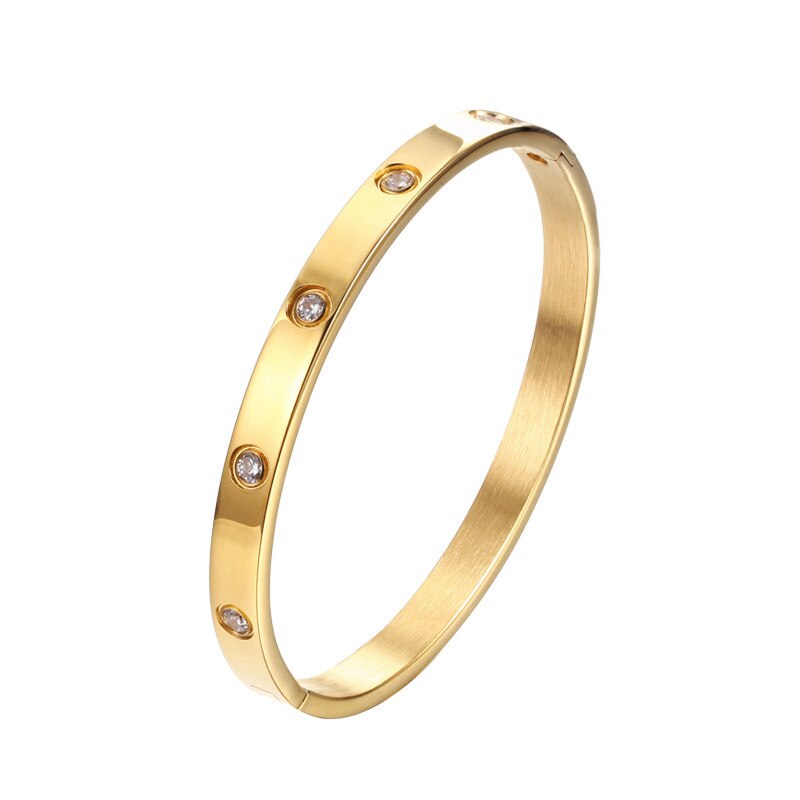 Rustfrit stål unikke dobbelt krystal søm hoved krydsarmbånd til kvinde elsker bryllup armbånd smykker: 2- guld