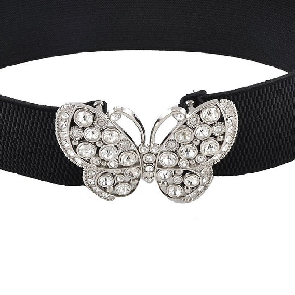 Vrouwen Steentjes Accent Vlinder Haak Gesp Elastische Taille Riem