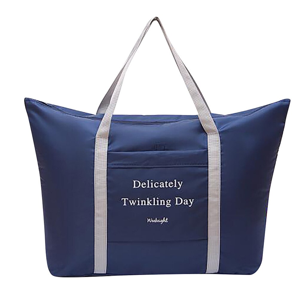 Nylon Waterproof Travel Bag Unisex Foldable Duffle Bag Organizers Large Capacity Letter Packing Cubes Portable Big Luggage Bags: Navy 