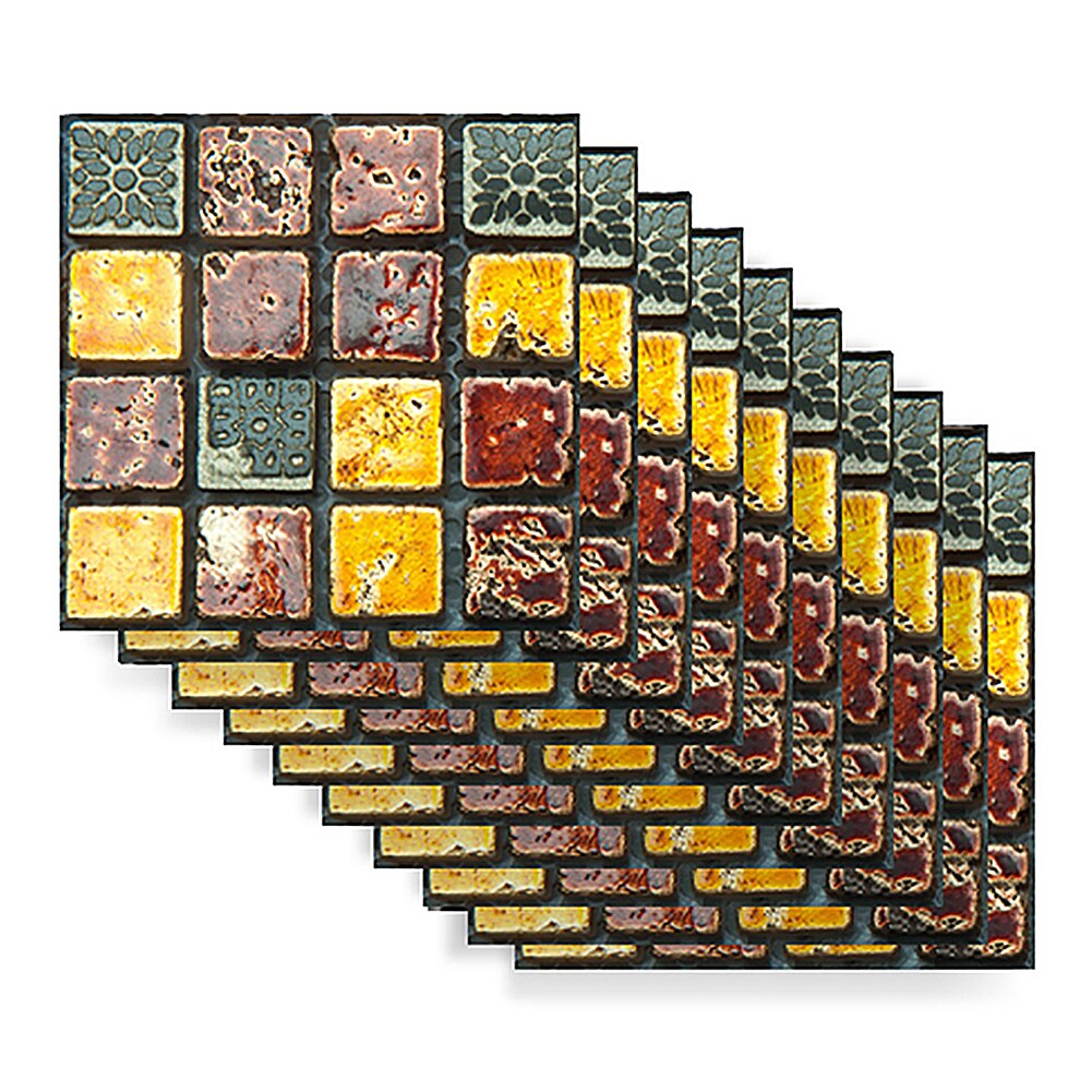 10pcs/set Mosaic Wall Tile Stickers Waterproof Self-adhesive Floor Decals Bathroom Wall Tile Stickers Decor Waterproof *: 3