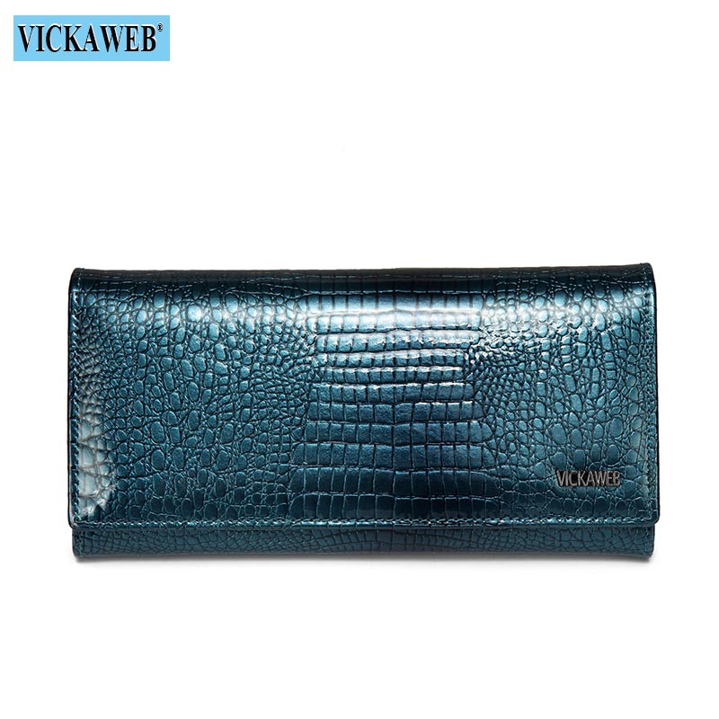 VICKAWEB Long Wallet Women Genuine Leather Alligator Womens Wallets And Purses Lady Hasp & Zipper Standar Wallet Female: Blue Wallet