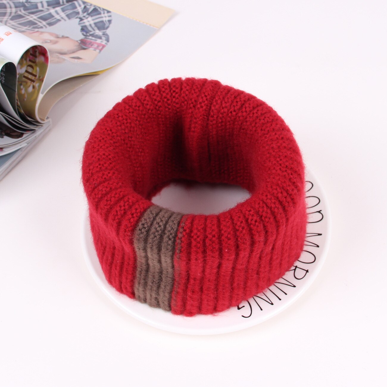 Knit Sjaal Meisjes Dikke Warmer Fleece Winter Snood Sjaal Wol Elastische Kinderen Kraag Ring Sjaals: Wine Red