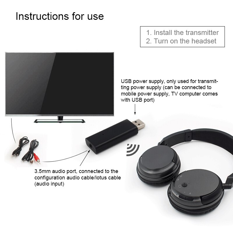 Tv genopladeligt multifunktions 2.4g trådløse headset tv hovedtelefoner med mikrofon til tv pc ipad telefoner  mp3
