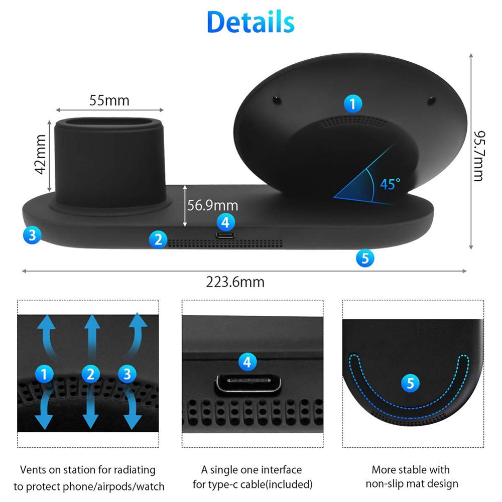 3 in-in -1 schnelllade-ständer mit ladeanzeige für iphone, apple watch und airpods, kompatibel mit smartwatches und mobilgeräten