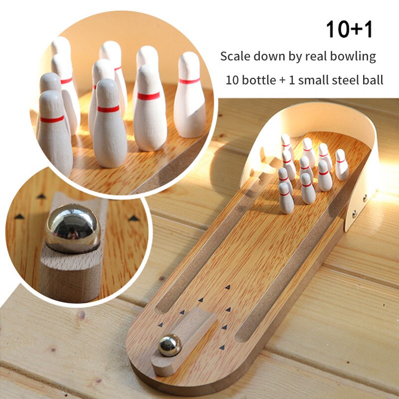 Board Game Mini Bowling Games Wooden Miniature Bowling Ball Set For Kids Adults Fun Shooting Puzzle Sport Party Accessories