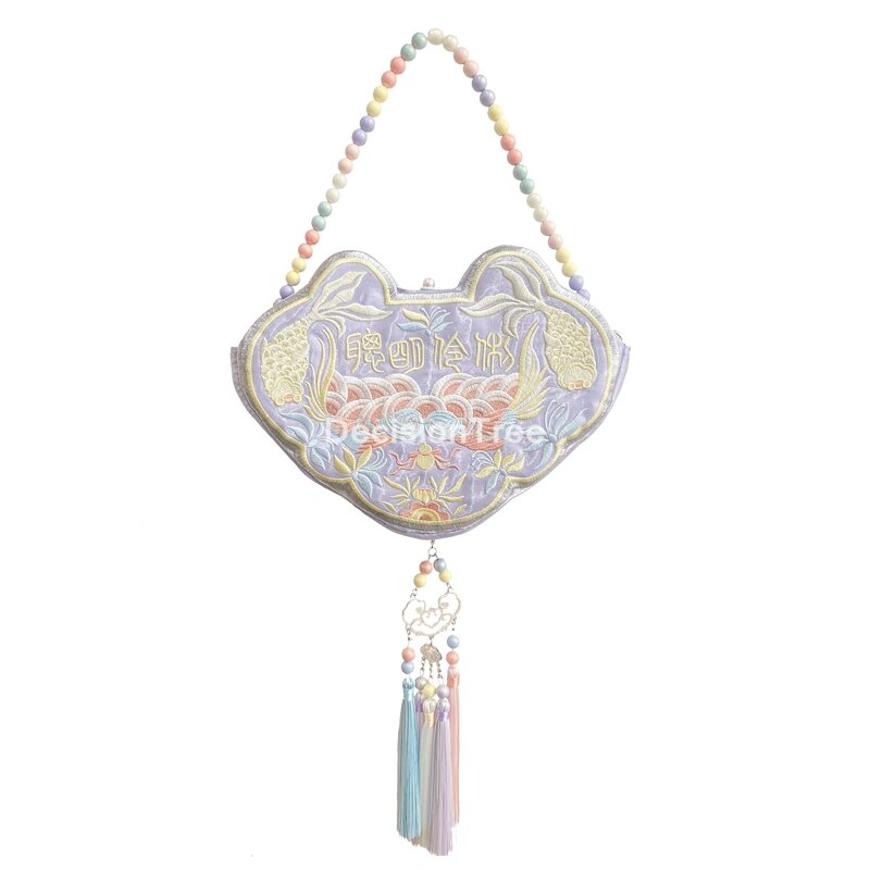 Sac à main hanfu style chinois pour femmes, porte-monnaie avec perles, porte-cartes avec broderie,