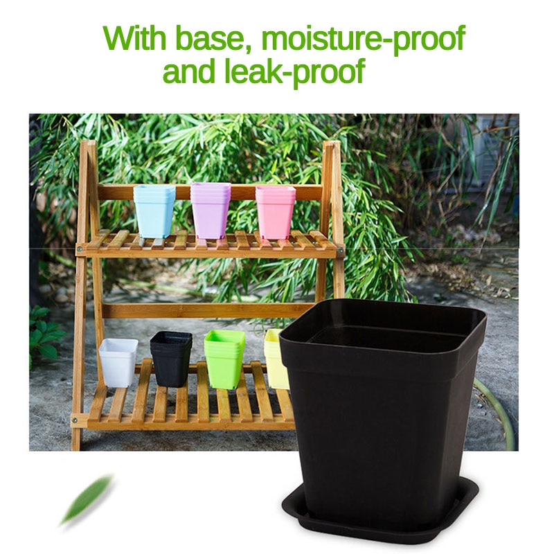 10pcs Mini Square Plastic Plant Flower Pot Home Office Decor Planter Colorful With Pots Trays Green Plant Flower Garden Supplies