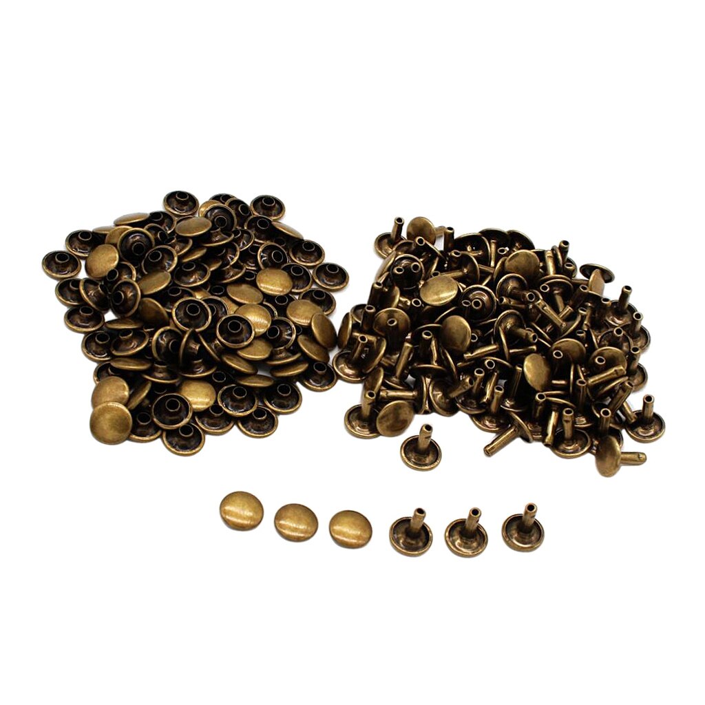 100 Pieces Two Piece Double Sided Tubular Rivets Fastener Metal Round Head Stud - 8mm/10mm, Bronze