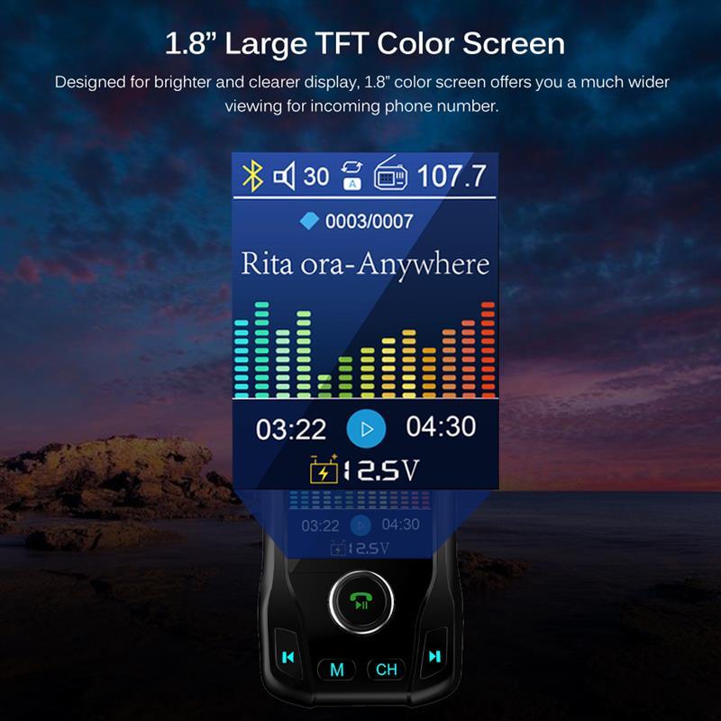 Wireless Bluetooth FM Transmitter Color Screen Modulator Car MP3 Audio Hands-free Car Kit 1.8 Inch with 5V 3.1A Dual USB