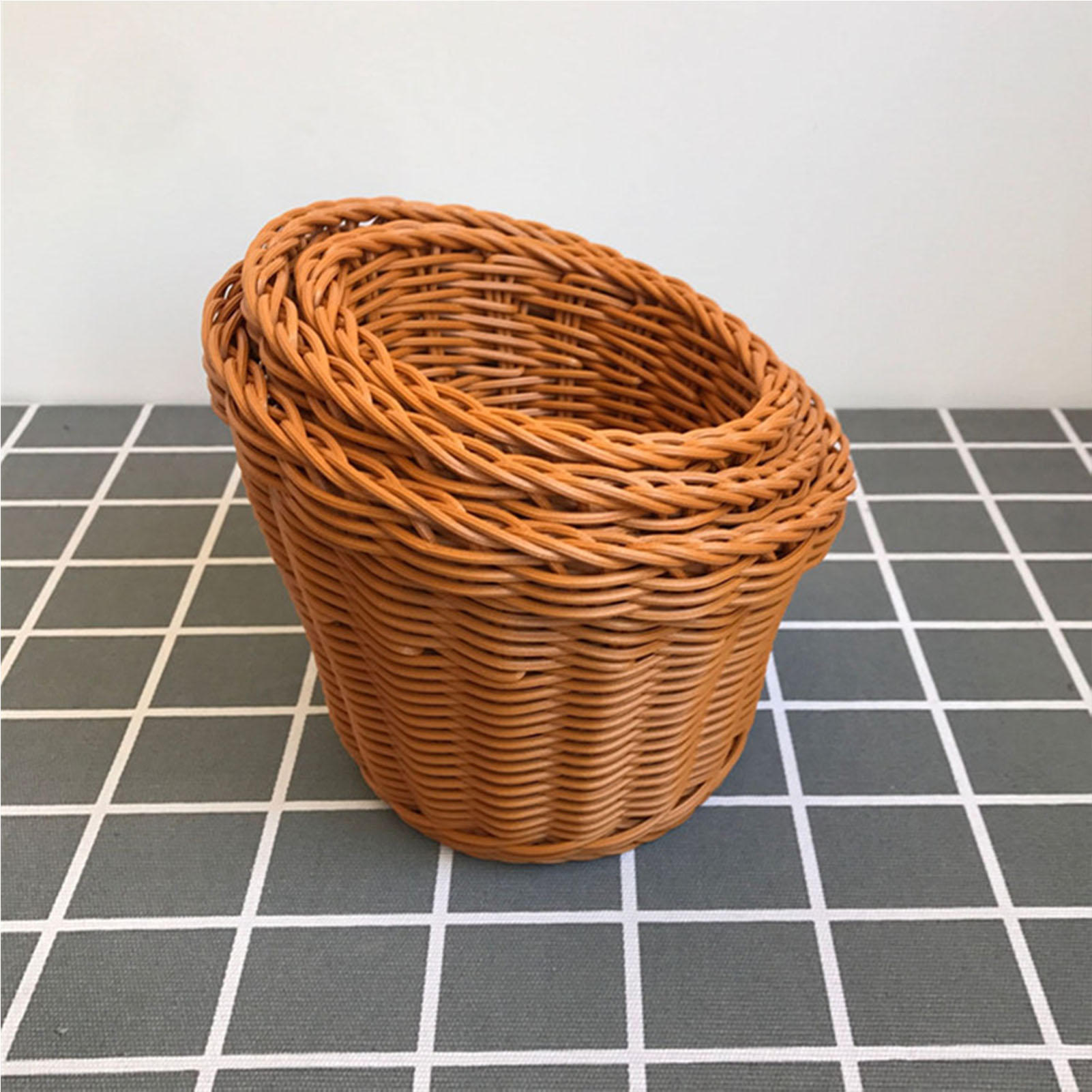 Handgemaakte Rieten Geweven Mand Brood Dienblad Simulatie Rotan Desktop Manden Voor Keuken Picknick Geweven Opbergmand
