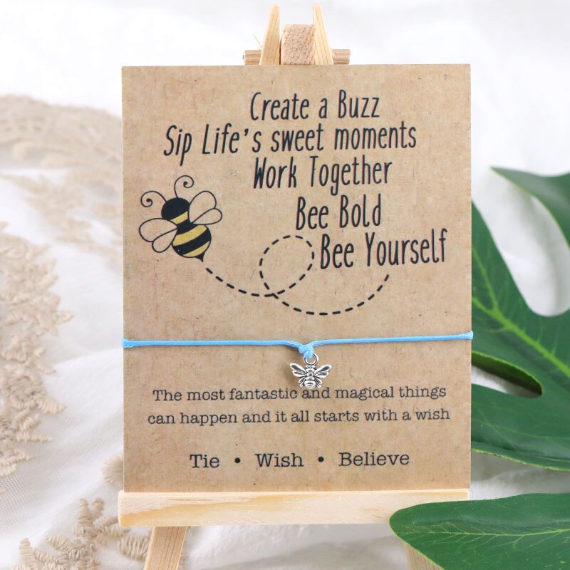 Be Happy Honey Bee Wish Bracelet Adjustable Bee Pendant Bracelet Bee Jewelry Bee Cord Bracelet for Women Men Friendship