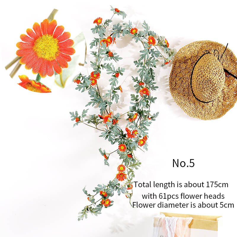 Guirnalda de girasoles amarilla Artificial, seda de flor de Margarita, enredadera colgante de ratán, hojas de Navidad, boda, decoración del hogar, follaje sintético: No.5