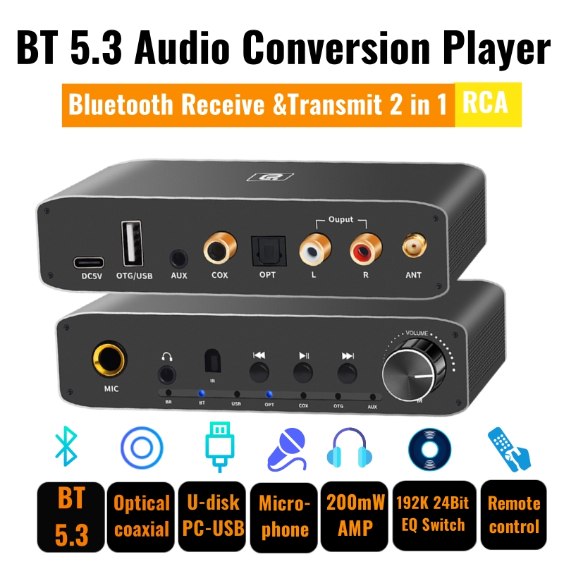 192K Dac Bluetooth 5.3 Ontvanger Zender Coaxiale Optische PC-USB Draadloze Audiospeler & Hoofdtelefoon Versterkers Voor Headset Microfoon