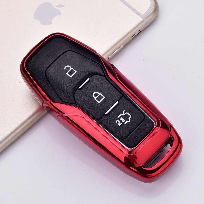 Tpu auto älykäs kauko-avainkotelo auto suojaava avain kuori kuori kansi ford edge mondeo mustang ford keys avaimenperä: Punainen