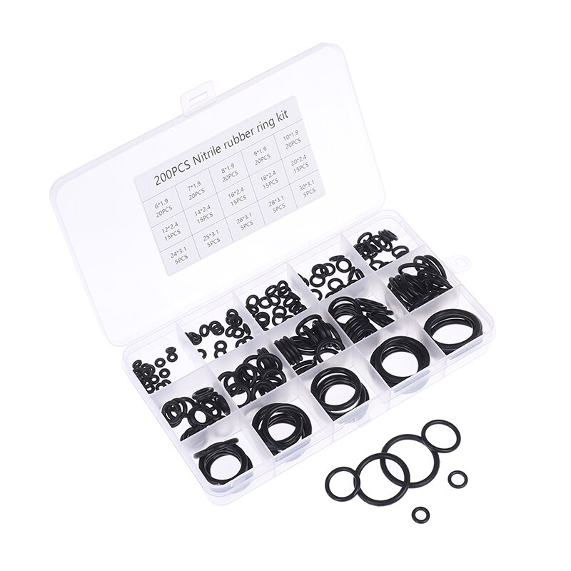 200Pcs Rubber O-Ring Washer Assortment Set Hydraulic Plumbing Gasket Seal Kit