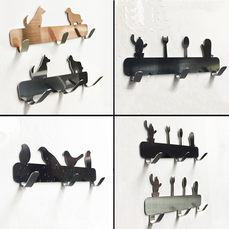 Wall Mounted Storage Hooks Stainless Steel Waterproof Door Hook Key Towel Holder Clothes Hanger Strong Sticky Hooks