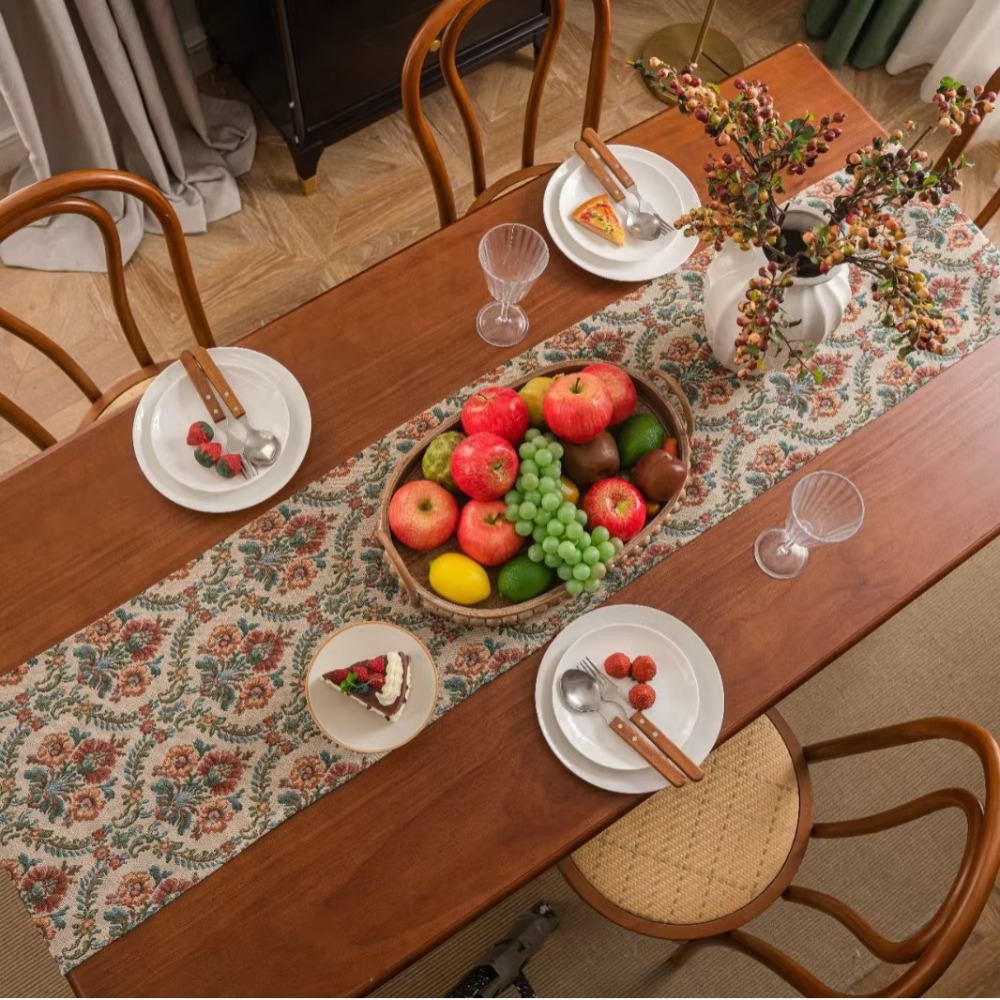 Heminredning vintage jacquard bordslöpare blommönster med tofsduk förtjockad bordsduk middagsfest
