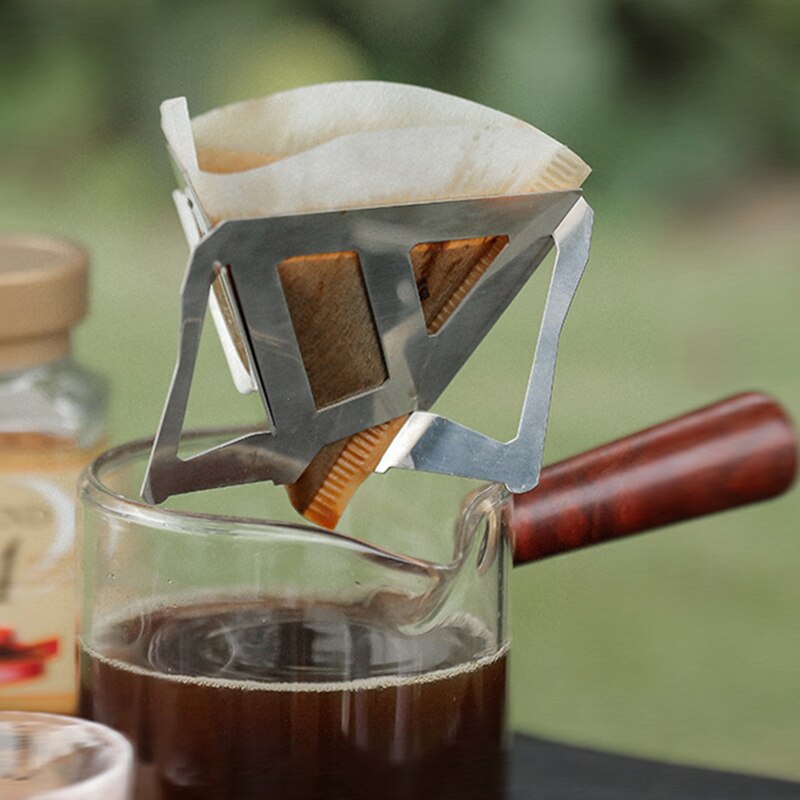 Taza de filtro de café reutilizable, soporte de acero inoxidable, embudo de malla, goteador de café al aire libre, estante plegable para acampar, herramientas de cocina