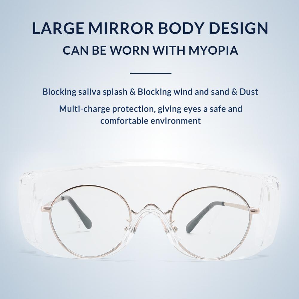 Veiligheidsbril, beschermende bril, over een bril passen, anti-condens, virus, speeksel, stof, impact, veiligheidsbril, helder oculair, oogbescherming